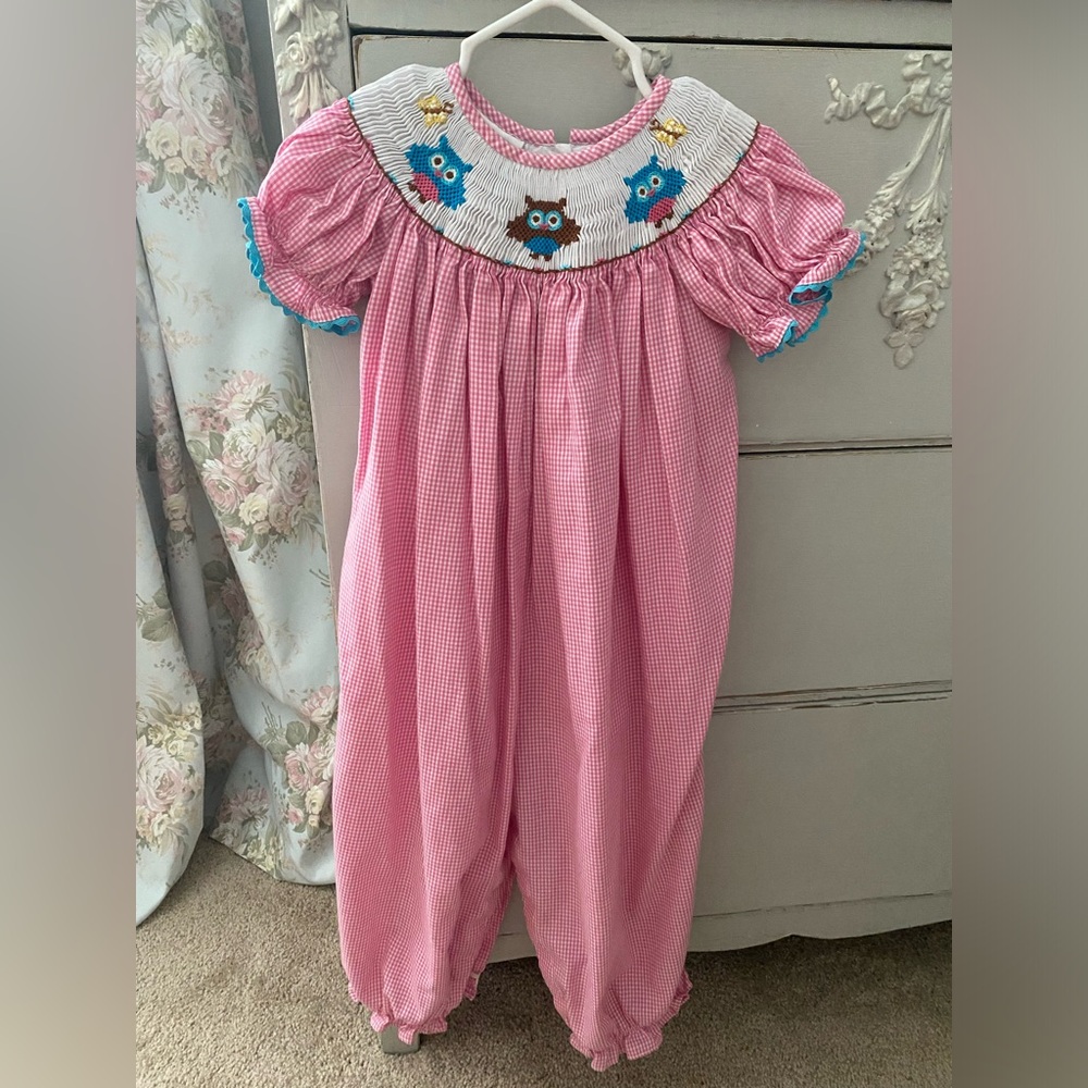 Smocked Owl one piece toddler bubble